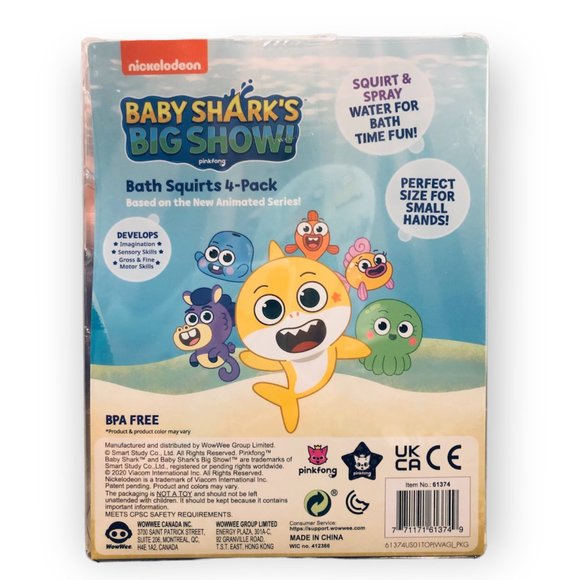 NEW - BABY SHARK SQUIRT TOYS 4-Piece Nickelodeon BPA free Bath Tub Time Fun - Picture 2 of 2